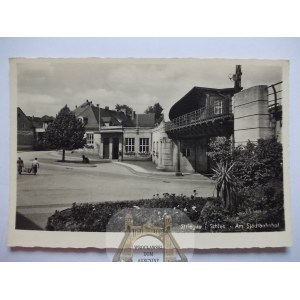 Strzegom, Striegau, train station, ca. 1930,