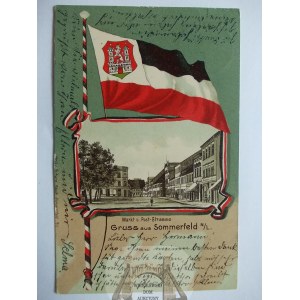 Lubsko, Sommerfeld, ozdobna winieta, flaga, herb, 1905
