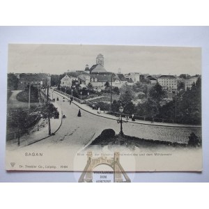 Żagań, Sagan, most, panorama, wyd. Trenkler, ok. 1900