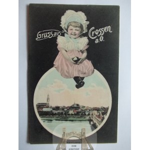Krosno Odrzańskie, Crossen, kolaż, dziewczynka, ok. 1915