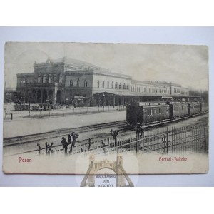 Poznań, Posen, Dworzec, lokomotywa, perony, 1909