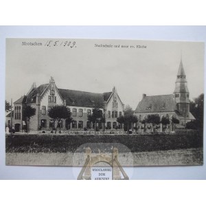 Mrocza k. Nakło, szkoła, kościół, ok. 1910