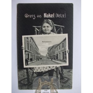 Nakło, Nakel, Berlinerstrasse, kolaż, dziewczynka, 1910