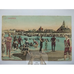 Świnoujście, Swinemunde, plaża, kolaż, letnicy, ok. 1906