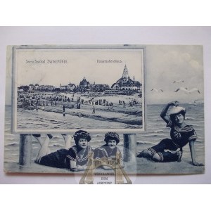Świnoujście, Swinemunde, Plaża, kolaż, stroje plażowe, 1906