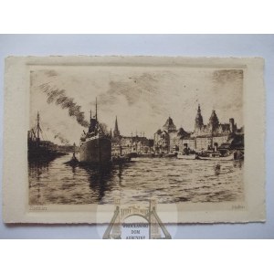 Szczecin, Stettin, Oder, etching, ca. 1908