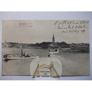 Mikołajki, Nikolaiken, jezioro, most, parowce, ok. 1910