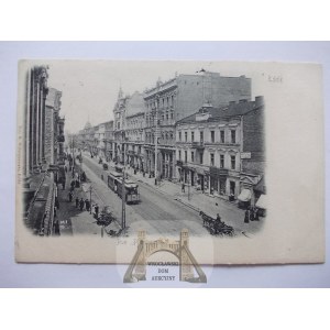 Łódź, ulica Piotrkowska, tramwaj, wyd. Wilkoszewski, 1904
