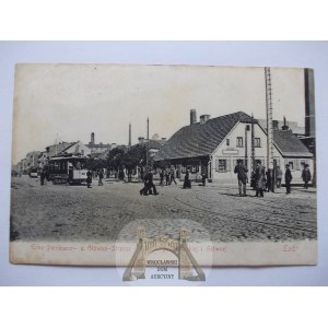 Łódź, Piotrkowska, Ecke Główna-Straße, Straßenbahn von Rosenblum, 1906