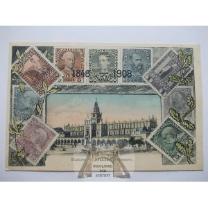 Kraków, Sukiennice, jubileusz Franciszka Józefa, winieta - znaczki, 1908