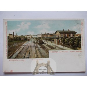 Cieszyn, Teschen, dworzec, pociąg, perony, ok. 1900