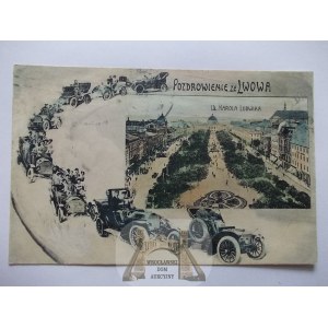 Lwów, ul. Karola Ludwika, kolaż automobile, 1910