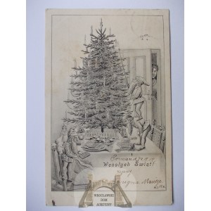 Świąteczna, Wesołych Świąt, choinka, krasnale, 1902