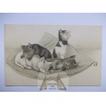 Kot, koty na balu, litografia, 1900