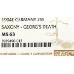 Nemecko, Sasko, 2 marky 1904 - úmrtie kráľa NGC MS63