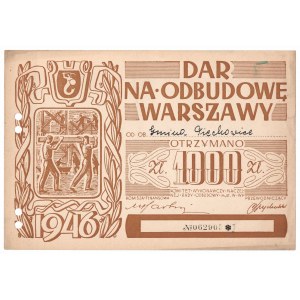 Dar na obnovu Varšavy, tehla za 1 000 zlotých 1946