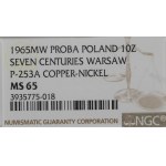 Polská lidová republika, 10 zlotých 1965 VII wieków Warszawy - vzorek CuNi NGC MS65