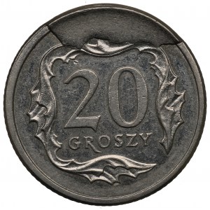III RP, 20 groszy 2003 - destrukt jasné odlupovanie známky