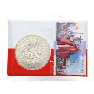 III RP, 10 złotówka II RP z kontrmarką na pamiątkę VI wizyty Jana Pawła II w Polsce