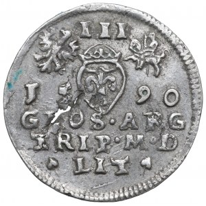 Zygmunt III Waza, Trojak 1590, Wilno - rzadkość Leliwa w legendzie