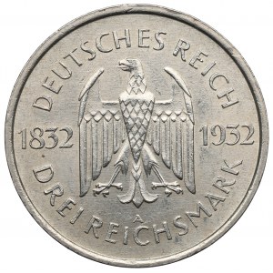 Nemecko, Weimarská republika, 3 marky 1932 A, Goethe