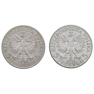 II RP, Zestaw 5 złotych 1933-34 Głowa kobiety