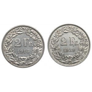 Švajčiarsko, sada 2 frankov 1914-39
