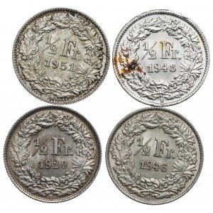 Švajčiarsko, sada 1/2 franku 1920-51