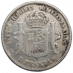 Spain, 5 pesetas 1871
