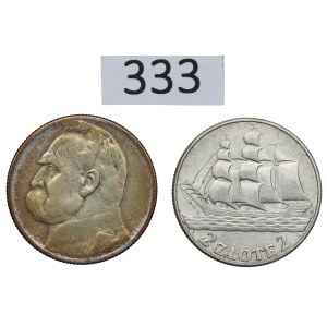 II RP, sada 2 zlatých z roku 1934 Pilsudski a 2 zlatých z roku 1936 Plachetnica