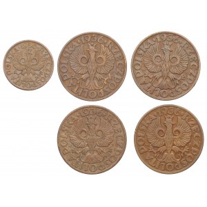 Second Republic, Set of 1-5 pennies 1936