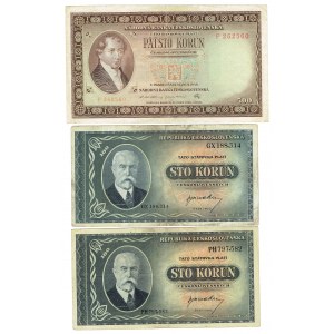 Československo, sada 2 x 100 korun 1945, 500 korun 1946
