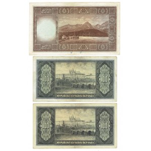 Tschechoslowakei, Satz von 2 x 100 Kronen 1945, 500 Kronen 1946