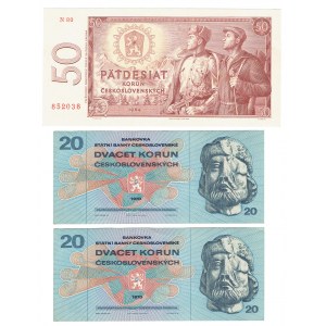 Československo, sada 2 x 20 korun 1970, 50 korun 1964
