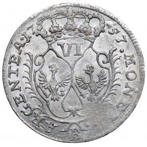 Knížecí Prusko, Fridrich II. velký, šestipence 1757 B, Wrocław