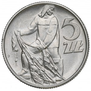 PRL, 5 złotych 1958 Rybak - wąska ósemka