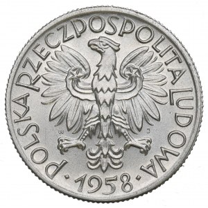 PRL, 5 złotych 1958 Rybak - wąska ósemka