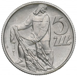 PRL, 5 złotych 1958 Rybak - wąska ósemka