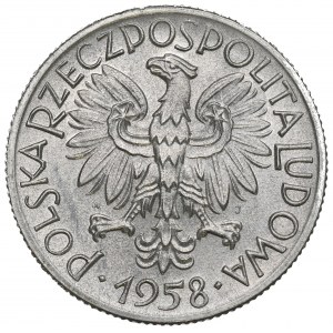 PRL, 5 złotych 1958 Rybak - wąska ósemka