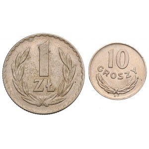 Poľská ľudová republika, sada 10 grošov a 1 zlotý 1949 CuNi
