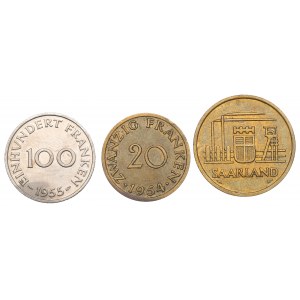 Germany, Saar, Lot of 20-100 francs 1954-55
