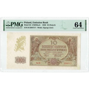 GG, 10 złotych 1940 rzadsza seria B PMG 64