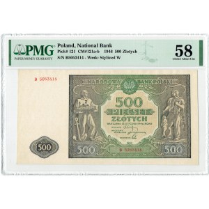 PRL, 500 złotych 1946 B - PMG 58