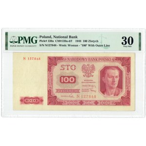 PRL, 100 złotych 1948 N , BARDZO RZADKI - PMG 30