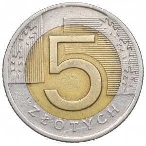 III RP, 5 złotych 1994 - destrukt odwrotka 180 stopni
