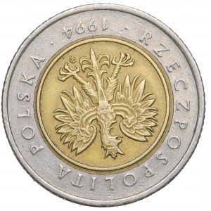 III RP, 5 złotych 1994 - destrukt odwrotka 170 stopni