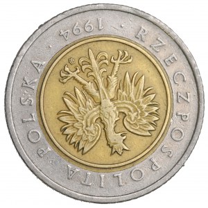 III RP, 5 złotych 1994 - destrukt odwrotka 170 stopni