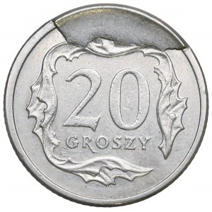 III RP, 20 groszy 2003 - destrukt deutliche Absplitterung der Briefmarke