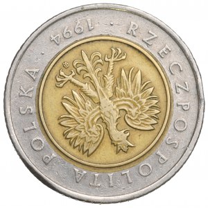 III RP, 5 złotych 1994 - destrukt odwrotka 160 stopni