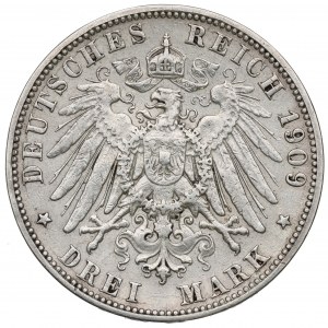 Germany, Württemberg, Wilhelm II, 3 marks 1909 F Stuttgart
